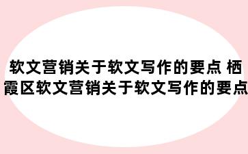 软文营销关于软文写作的要点 栖霞区软文营销关于软文写作的要点